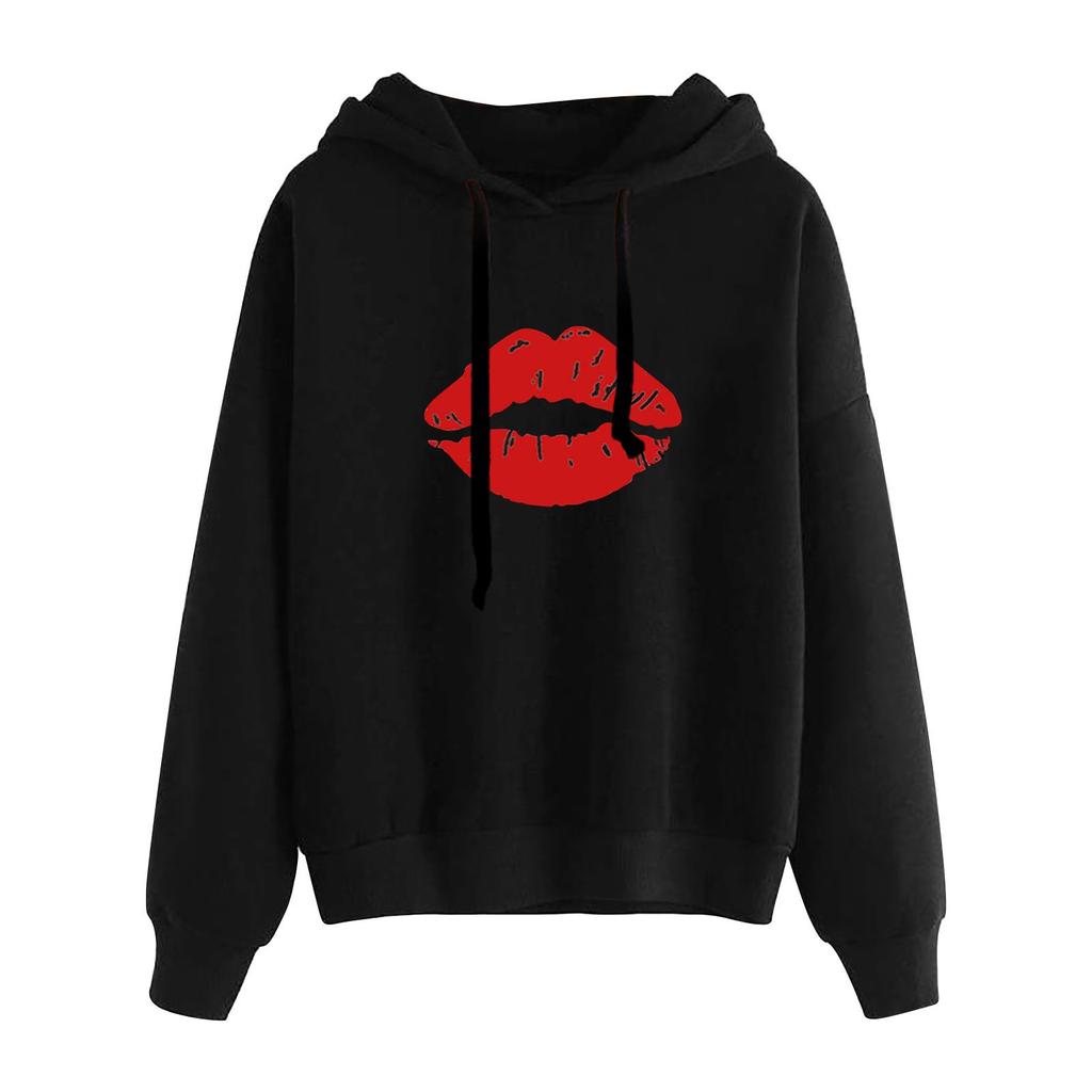 Women's Fashion Casual  Print Hooded Sweatshirt Loose Sports Tops Pullover