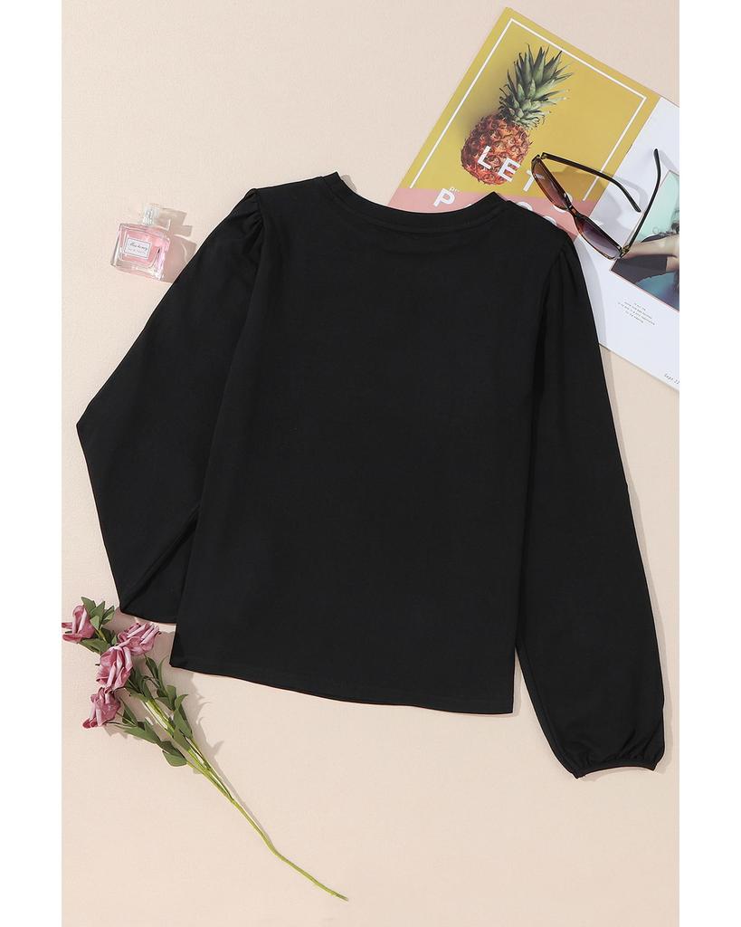 Azura Exchange Black Floral Embroidered Puff Sleeve Top