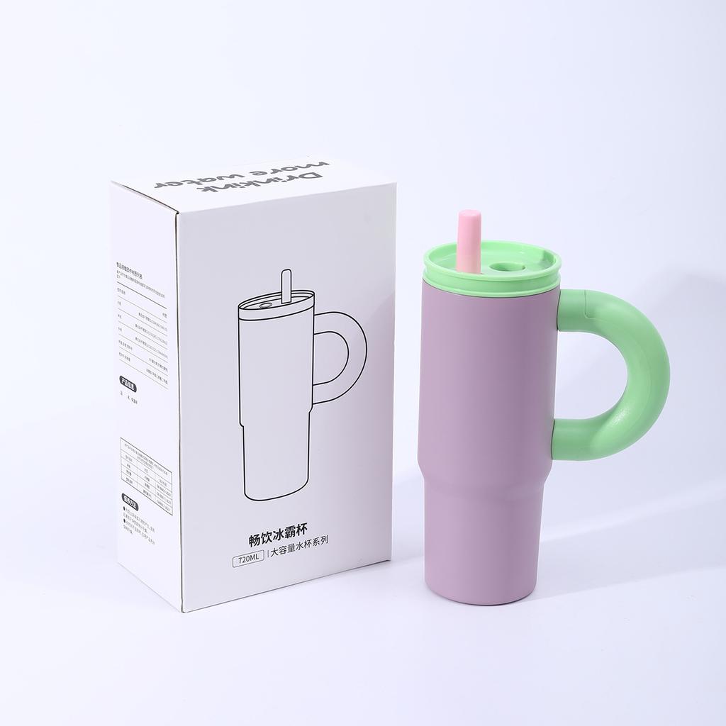 New hot-selling dopamine straw cup 101 stainless steel large-capacity thermos cup outdoor portable ice cup