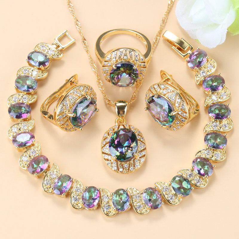 10-Colors Zircon Big Jewelry Sets Necklace And Clip Earrings Bridal Sets For Women African  Gold Plated Wedding Accessories