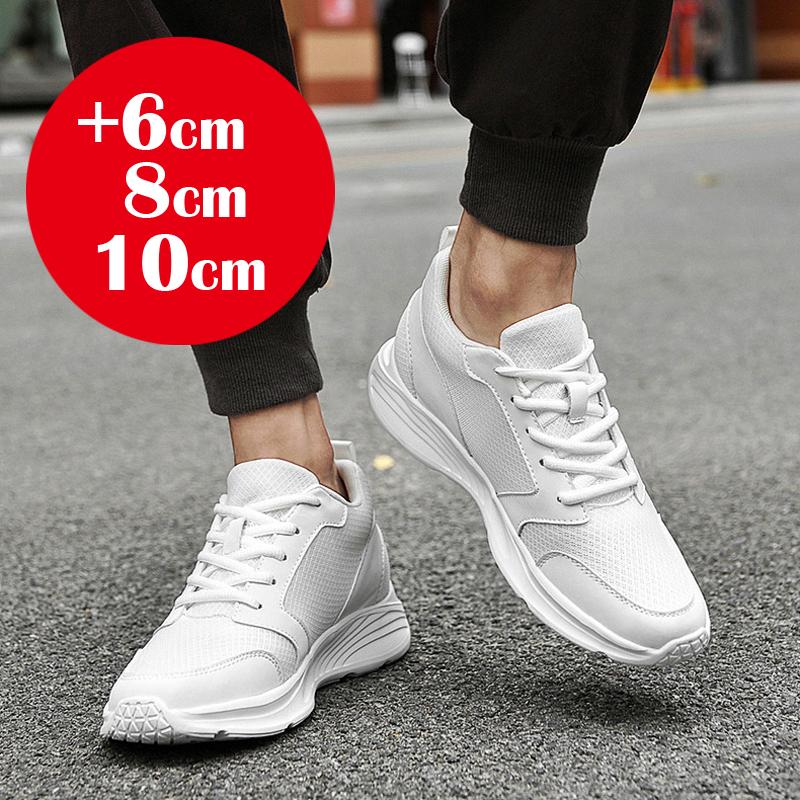 Men's 8cm Inner Height Increase Mesh Shoes, Heightening Sports and Casual Shoes, Invisible Inner Height Increase 6cm White Shoes