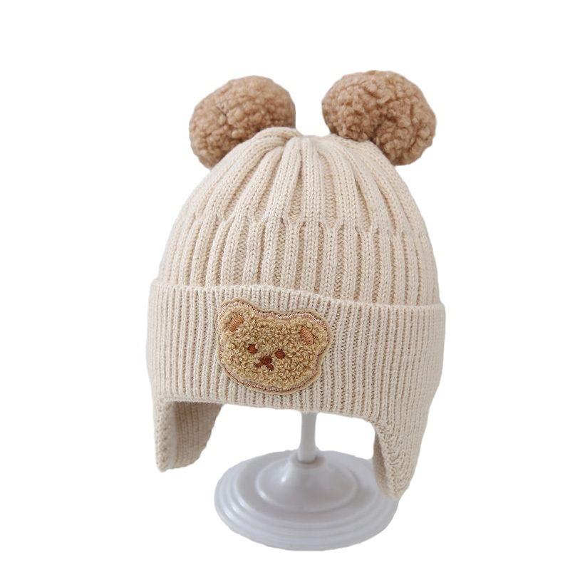 Baby Hat Cute Bear Knitted Ear Hat Children's Winter Thickened Warm Wool Hat Infant Hat