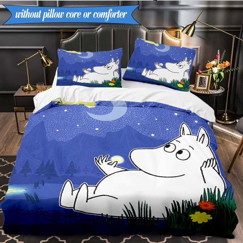 3PCS Moo-min Family Celebration Bedding Set,Including 1pc Duvet Cover And 2pcs Pillowcases Perfect for Bedroom, Dormitory, Fan Christmas Gift