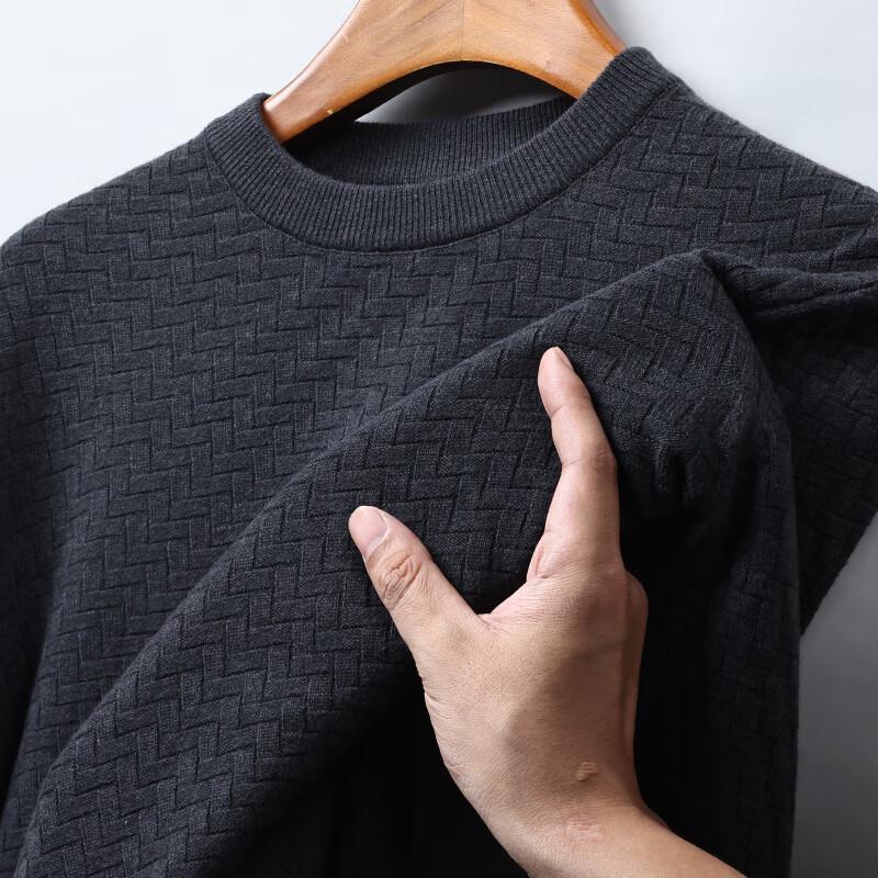 Hengyuanxiang Men's Houndstooth Round Neck Wool Blend Pullover Sweater