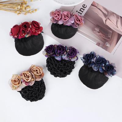Haarnetz mit Blume und Kristall Hohl Elastisch Anti-Rutsch Haarknoten Netz Snood Geschenk Mama Haarspange Krankenschwester Haare