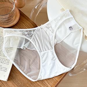 Women's Panties Transparent Mesh Lace Panties Ruffle Edge Thin Bow Ribbon Sweety Underwear Sexy Female Lingerie Plus Size