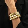 SHIXIN Set da 3 Pezzi Braccialetti Elastici Impilabili Vintage con Perle Finte per Donna Punk Colore Oro Braccialetto Irregolare con Perline Acriliche