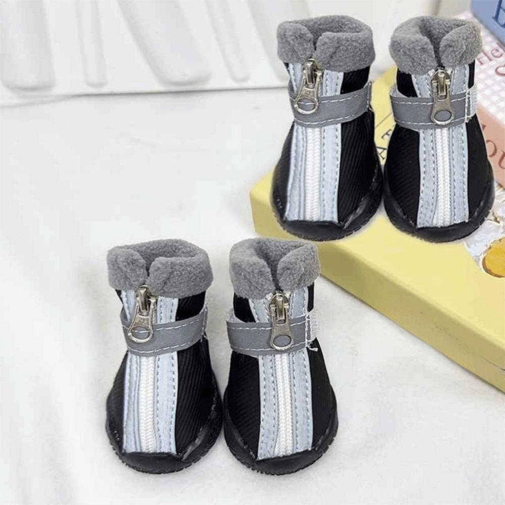 4pcs/set Wear Resistant Warm Winter Dog Shoes Thickened Waterproof Pet Snow Boots Plush Reflective Dog Footwear Winter