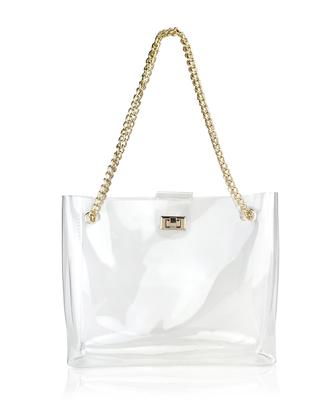 Hoxis Clear PVC Tote Bag with Chain, Women's, Vinyl, Crossbody Bag, Shoulder Bag, 2-Way, Beach, Ocean, Multi-Purpose (Transparent)