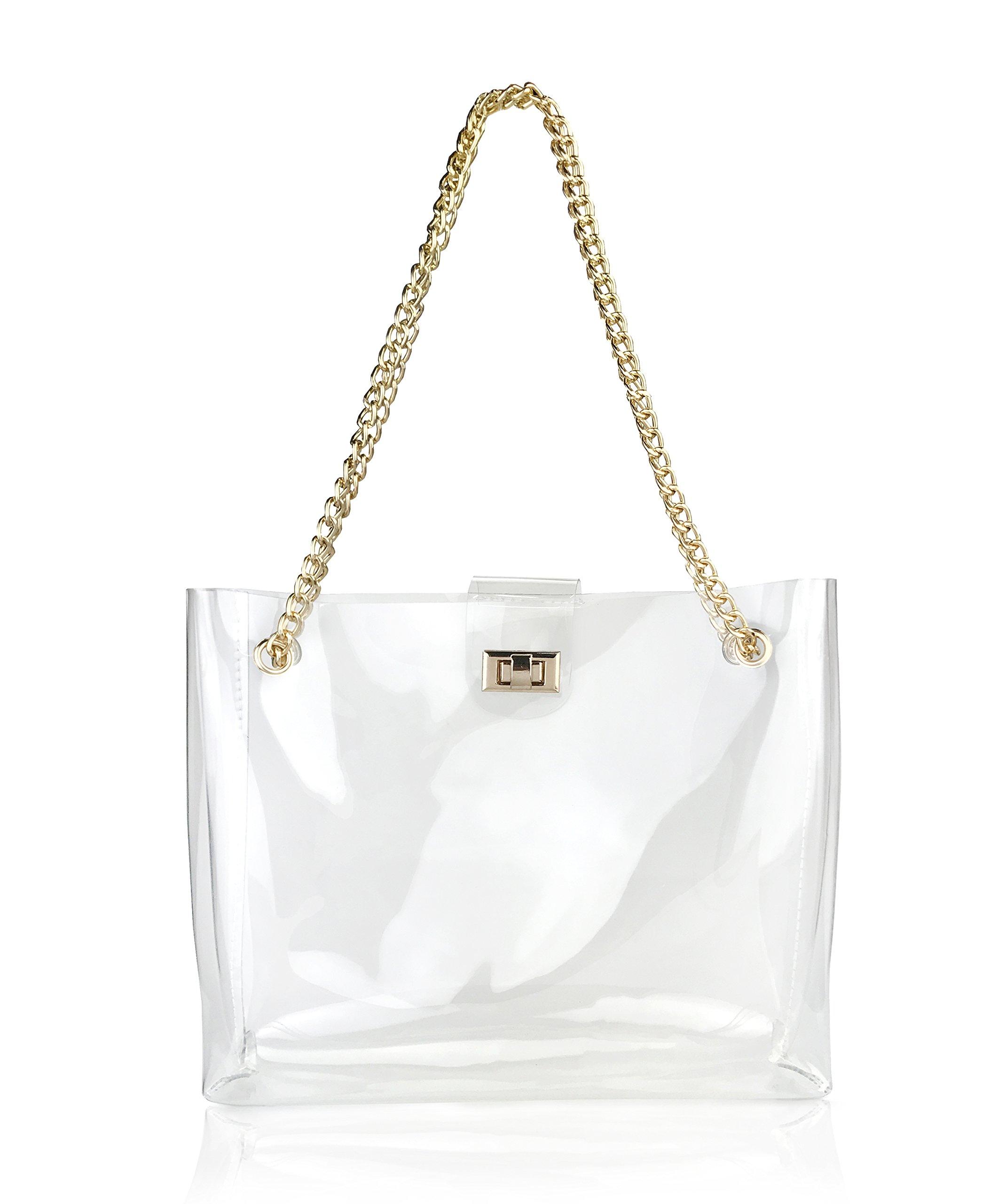 

Hoxis Clear PVC Tote Bag with Chain, Women s, Vinyl, Crossbody Bag, Shoulder Bag, 2-Way, Beach, Ocean, Multi-Purpose (Transparent)