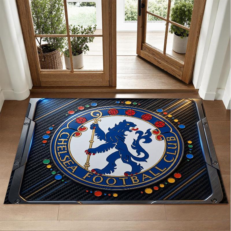 Chelsea FC Design Crystal Velvet Rug Soft Decorative Mat for Bedroom Entrance