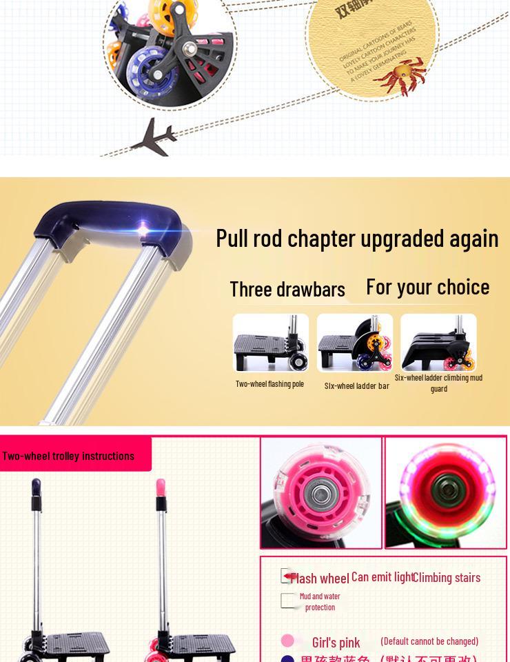 Folding Backpack Cart with Flashing Wheels for Kids – 3 or 6 Wheel Options