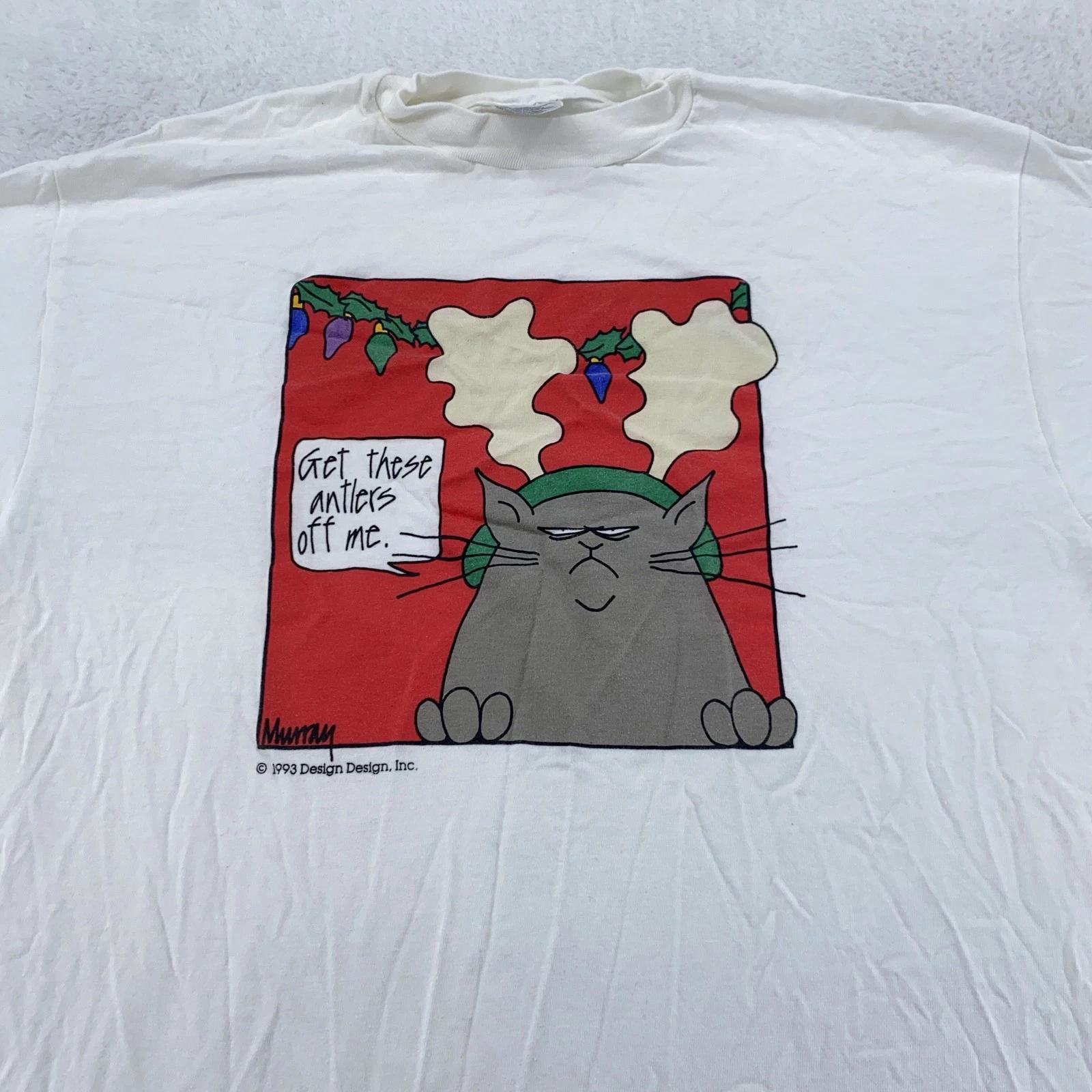 Vintage Grumpy Cat Shirt Mens Large Christmas Antlers Funny Cartoon 90s S