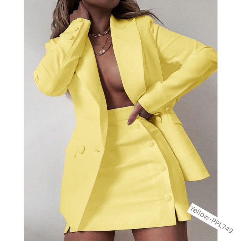 Women's Suit Spring Small Suit Pure Color Two-piece Set Suit + Short Skirt Mid-Length Dress Set Women