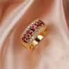 Luxury Female Red Crystal Stone Ring Charm Big Gold Color Wedding Jewelry For Women Promise Geometric Zircon Engagement Rings