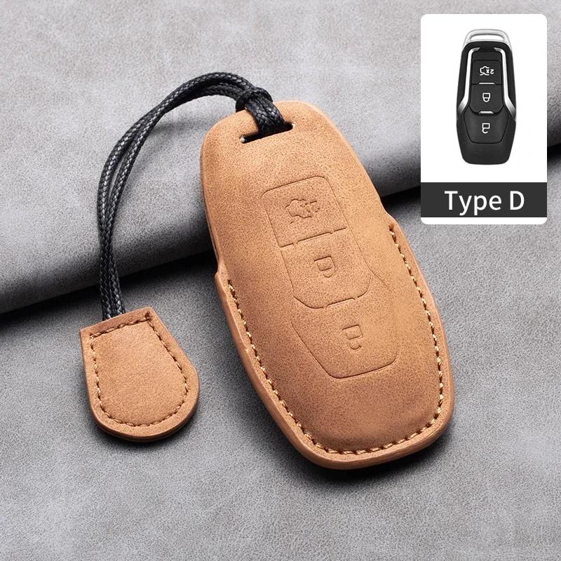 Leather Car Key Case Cover for Ford Edge Fusion Mustang Explorer F150 F250 F350 Ecosport Edge S-MAX Ranger for Lincoln Mondeo