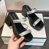 Fashion High-heeled Slippers Fashion Square Head Open Toe Waterproof Platform Anti-slip Wear-resistant Square Heel Shoes