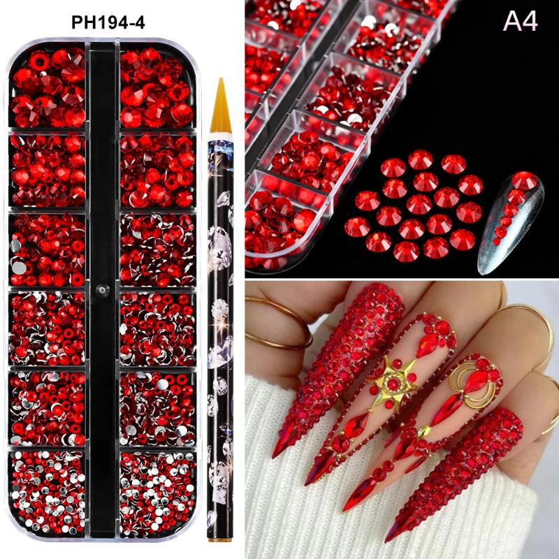 

12 Grids Circular Flat Bottom Nail Diamond Nail Ab With Drill Pen Sparkling Colorful Jewelry Nail Charm Diy