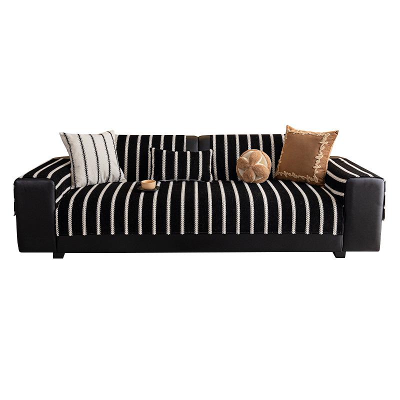 Stripe Jacquard Sofa Cover Living Room Sofa Towel Blanket Modern Simple Fixed Non-slip Seat Cushion High-end Light Luxury Style