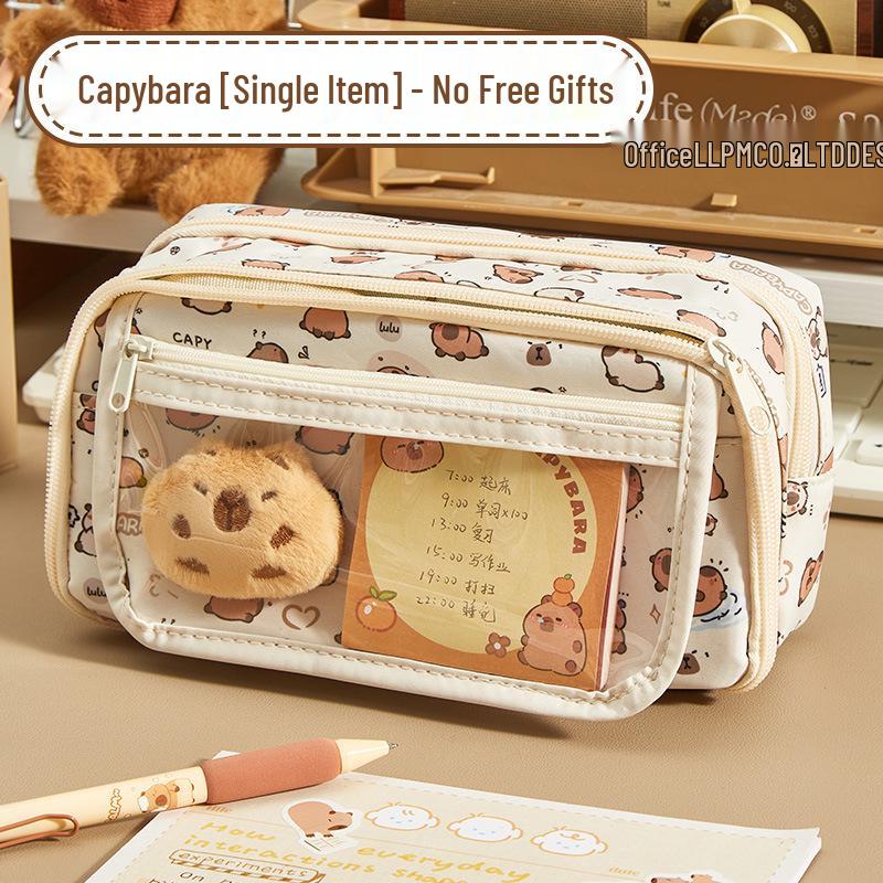 Девятислойный мультяшный пенал-капибара для учеников начальной школы - Набор канцелярских принадлежностей большой емкости