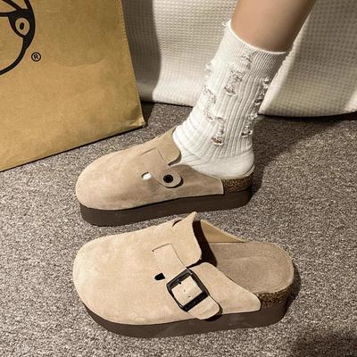 Muffin Thick-soled Boken Shoes for Women's 2025 New Spring and Autumn Lazy People Increase the Height Inside with One Pedal, and Boken Bag Head Is Ha