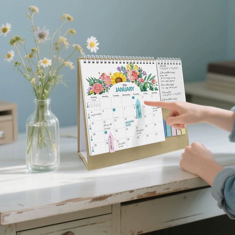 WTEMPO 2026 New English Desk Calendar for Schedule Recording and Planning Multi-functional Desk Calendar Office Desktop Calendar