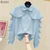 Women Casual Doll Collar Loose Long Sleeve Blouse