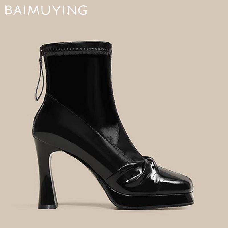 High Heels Women Ankle Boots Leather Square Toe Sexy Fashion Shoes 2025 Trend Winter Designer Pumps Goth Winter Botas De Mujer
