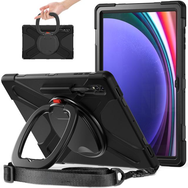 

Stand Case Universal For Samsung Galaxy Tab S10 S9 S8 Ultra 14.6 SM-X920 X926 X910 X916 X900 X906 Rotating Handle Grip Cover S10 Ultra X920 X926 чёрный