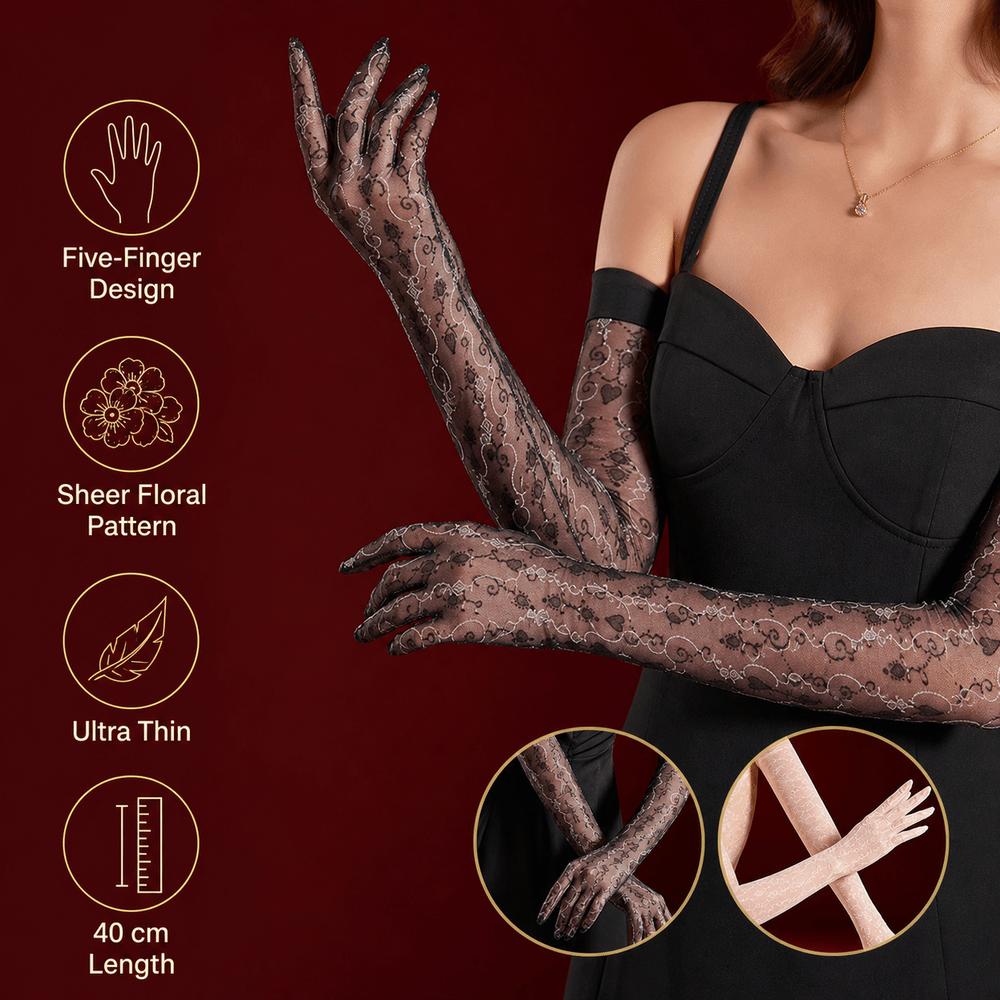 Sexy Oil Shiny Sheer Gloves Floral Stocking Glove Fashion Accessories Jacquard Glove for Women