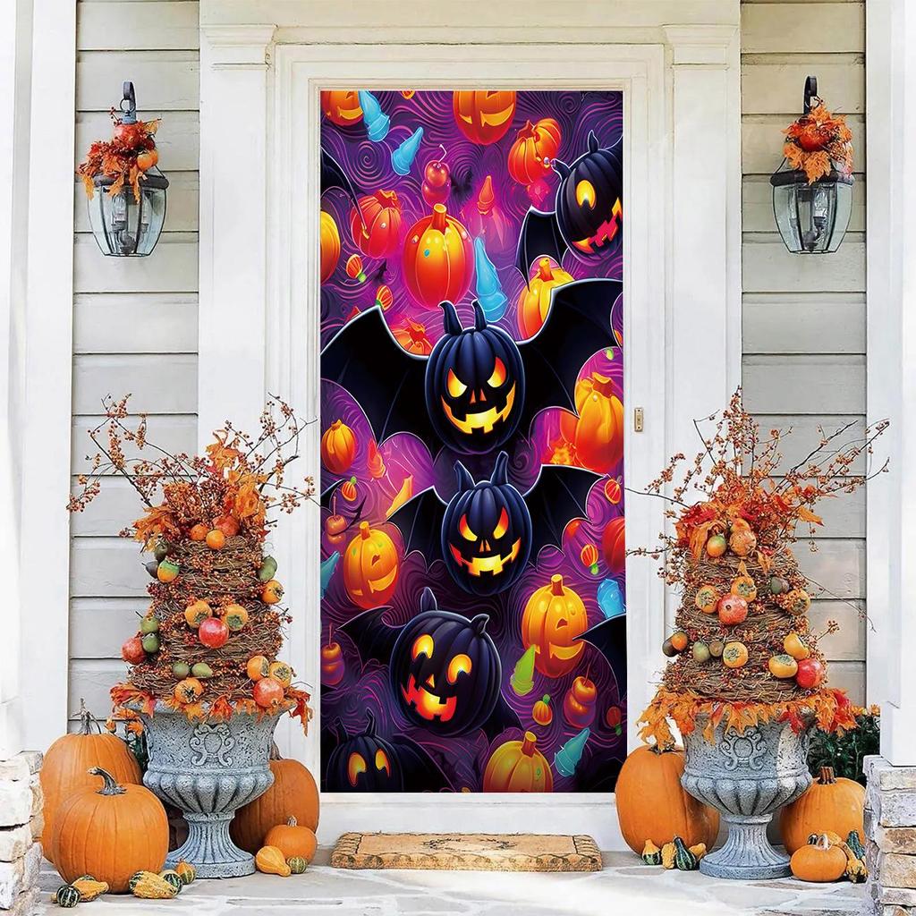Halloween Pattern Stretch Carpet Fabric Door Cover - Easy Installation