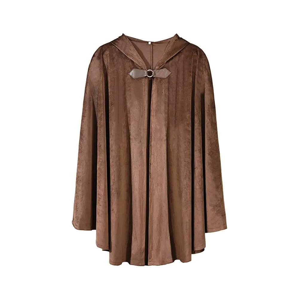 Men's Velvet Cloak With Hood Renaissance Medieval Hooded Cloak For Women Men Halloween Steampunk Pullover With Metal Loop Clasp