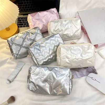 Frauen Toilettenartikel Hautpflege Aufbewahrungstasche Organizer Beutel koreanischen Silber süße Clutch Kosmetik Handtasche Make-up Tasche Münzfach