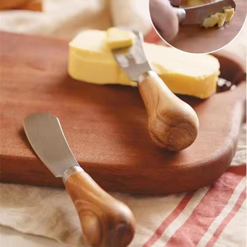Stainless Steel Butter Cutter Cheese Jam Spreaders Wipe Cream Cutter Utensil Multifunction BreadKnife Vertical Wooden Handle