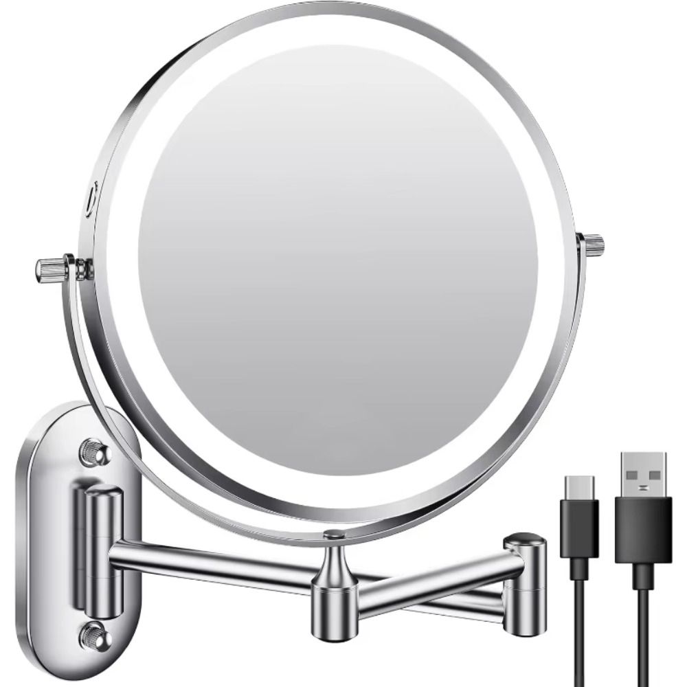 Double-sided Wall Mounted Makeup Mirror 360° Rotating Telescopic Makeup Mirror  Bathroom