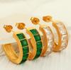 Elegant European Green Zirconia C-Shaped Stainless Steel Women's Stud Earrings