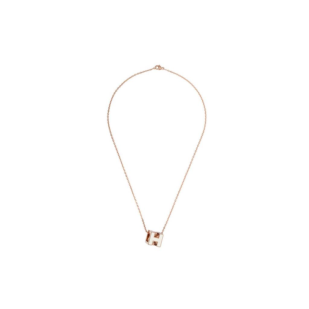 Hermes Cage DH Classic Cage Small Square H Necklace Women Necklace White-Rose-Gold H143991FO49