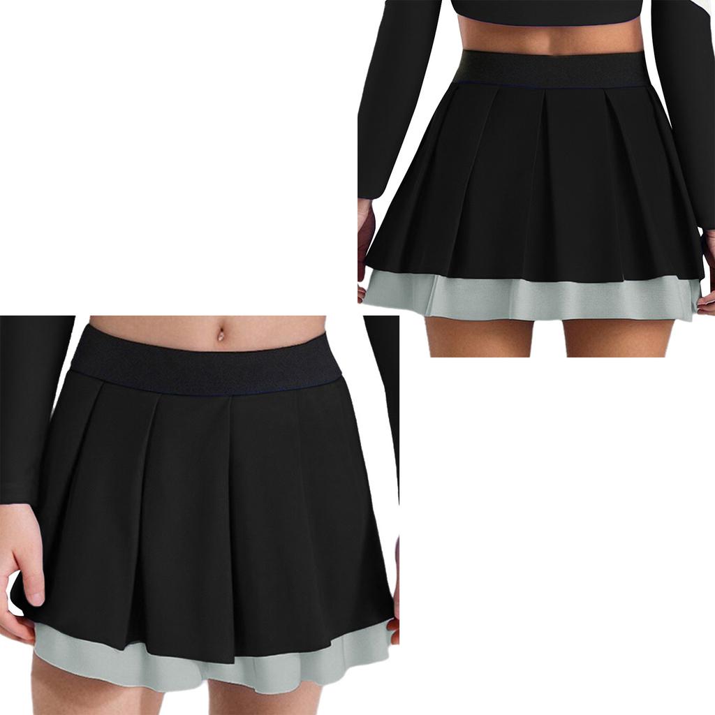 Girls Cheerleading Dance Performance Skirt: Contrast Color Elastic Waistband Two Layers Pleated Skirt for Competition