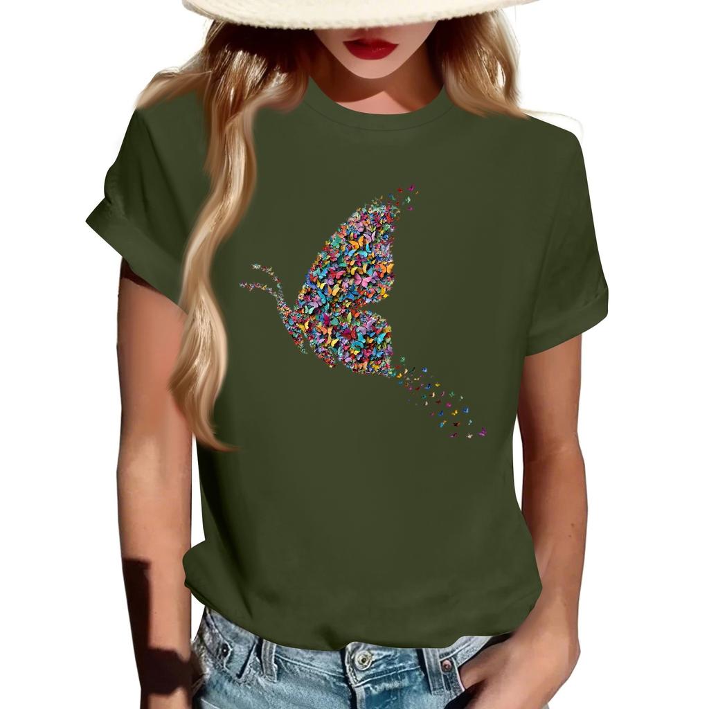 Women's Fashion Casual Printed Round Neck Short Sleeved Pullover T-Shirt Top