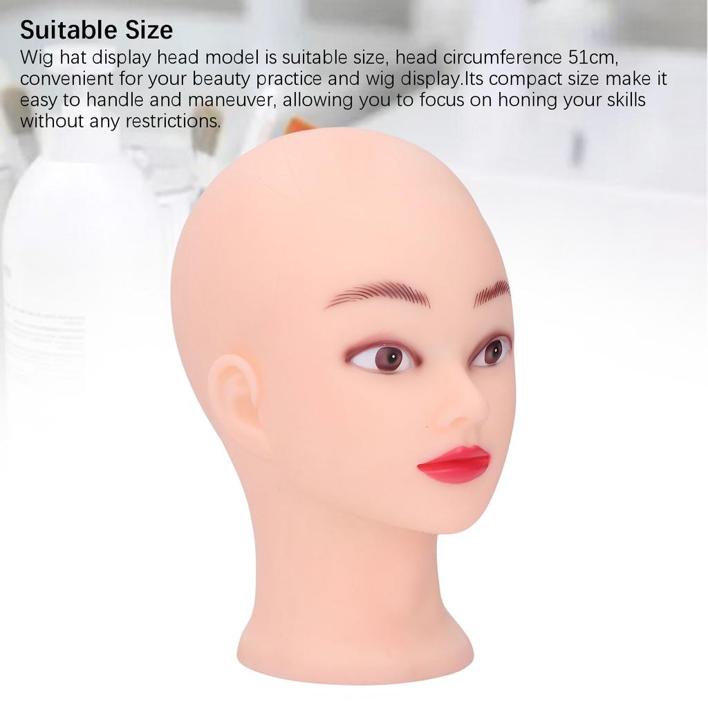 PVC Bald Mannequin Head with Makeup Wig Hat Display Model Head Mannequin Head for Practicing Massage Hairdressing Displaying Wigs