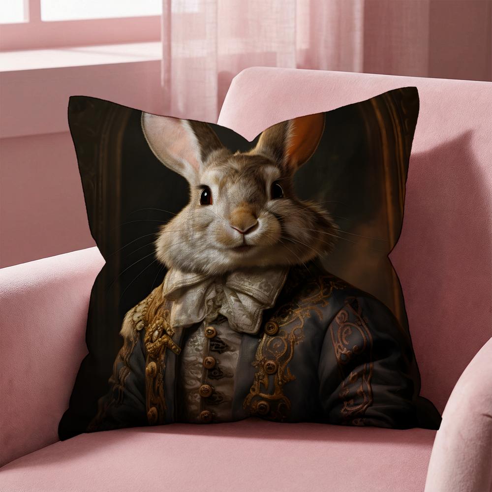 R-Retro Rabbit Portrait ARTWORK Cushion Cover Multi-Scene Pillow Cover for Home & Car - Reversible, Soft & Durable for Daily Use