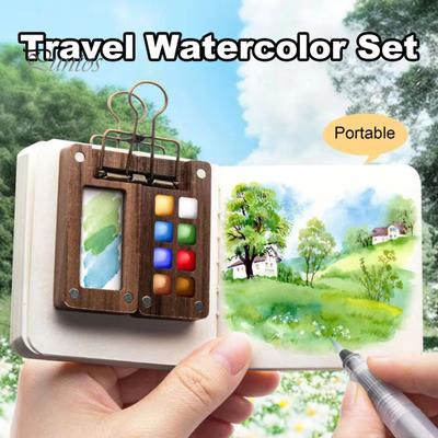 Travel Watercolor Set Pocket Mini Watercolor Paints Set Watercolor Painting Kit with Binder Clip Palette for Painting Party DIY Art Painting