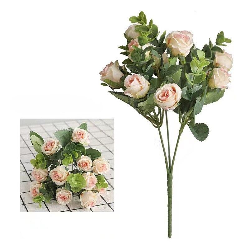 Głowy sztuczny kwiat jedwabna róża biały liście eukaliptusa bukiet piwonii sztuczny kwiat na stół weselny Party wazon Home Decor