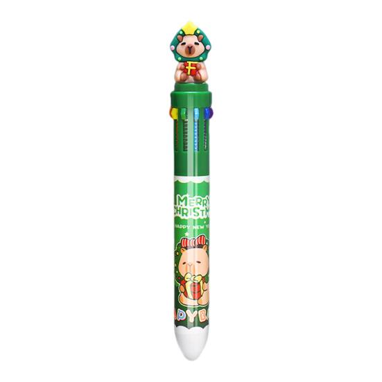 Christmas Capybara Ballpoint Pen 10 Color Retractable Cartoon Pen Smooth Writing Festive