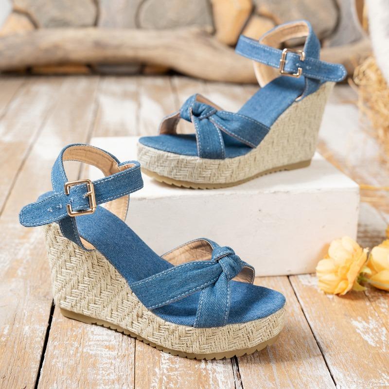 Womens Sandals Fashion Platform Sandals Summer Denim Canvas Casual Sandal Thick Soled Wedge Sandals for Women Sandalias De Mujer