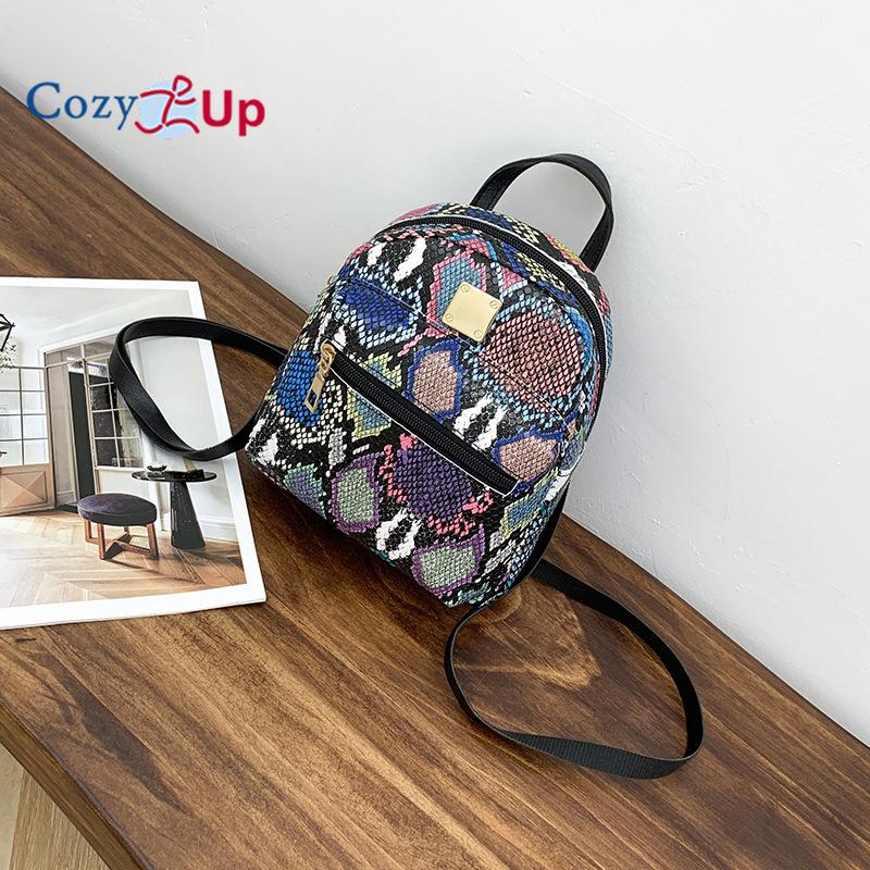 

Уютный женский рюкзак со змеиным узором, рюкзак для путешествий и отдыха 20x18x9cm фиолетовый