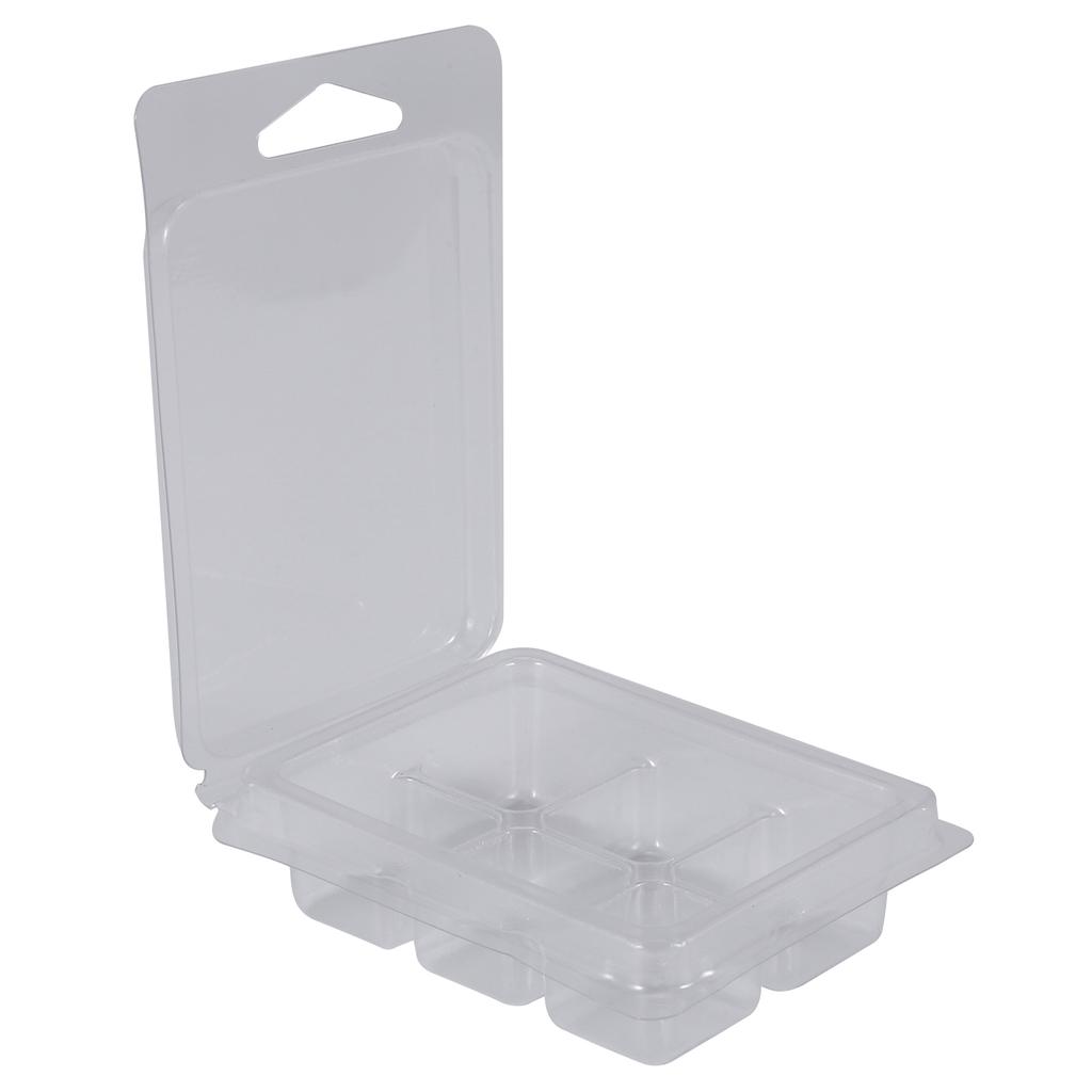 AAAF 100 Packs Wax Melt Clamshells Molds Square, 6 Cavity Clear Plastic Cube Tray For Candle-Making & Soap