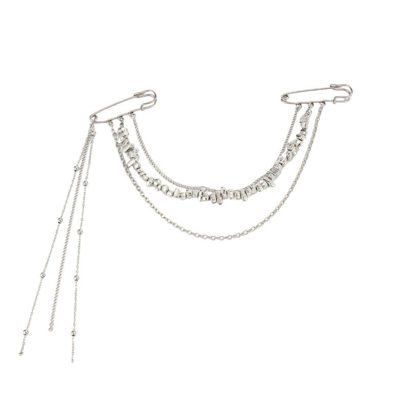 1Pcs Punk Fashion Jewelry Hip-hop Personality Stars Pendant Multi-layer Tassel Chain Double Pins Brooches Ideal For Men Women