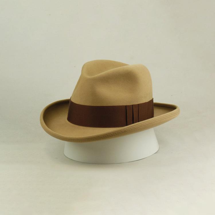 100% Woll-Fedora Mode Europäischer Amerikanischer Stil Panama Jazz Gentleman Zylinder Hut Band Verziert Unisex Westlicher Cowboy Sonnenhut One-size-fits-all beige