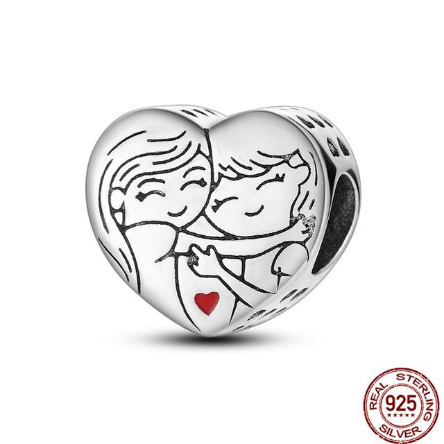 925 Sterling Silver Angel Mom Family Love Heart Series Beads Fit Original Fasion Charms Bracelets Women DIY Jewelry Gift